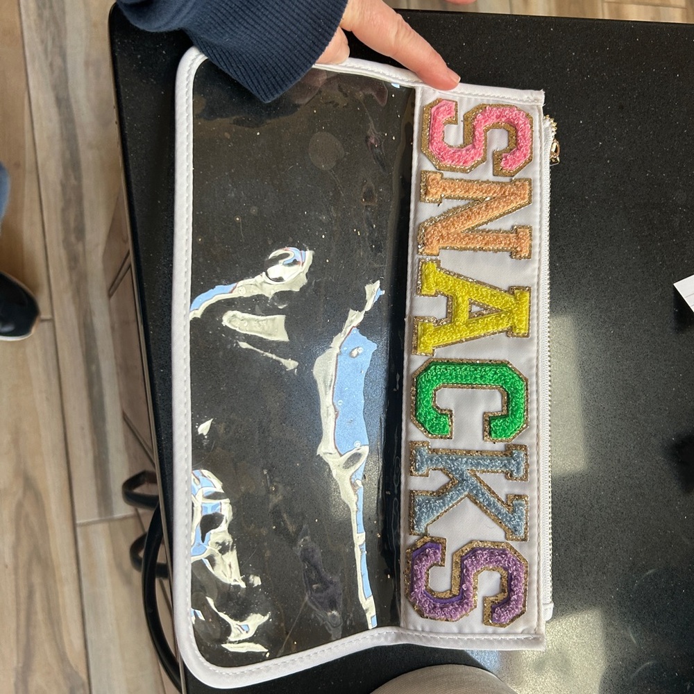 Clear with Multicolor 'SNACKS' Patch pouch
